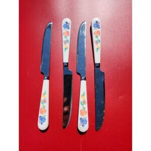 4 Corelle by Coring Fruit Basket Stainless Dinner Knives Flatware Plastic MCM 9"